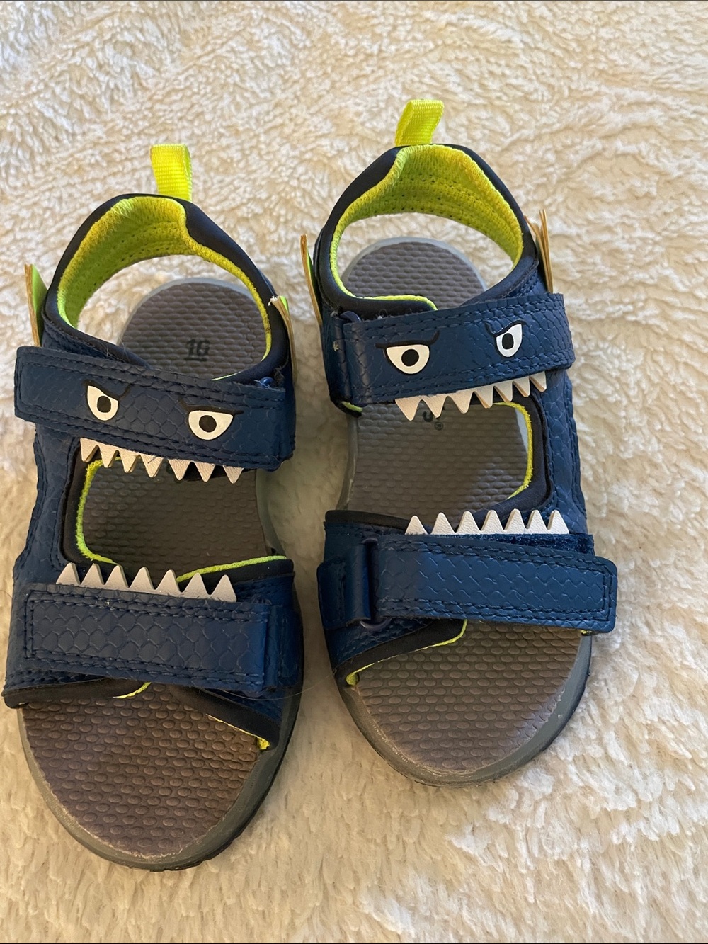 Carter's Navy Blue Monster Sandals with Lime Accents